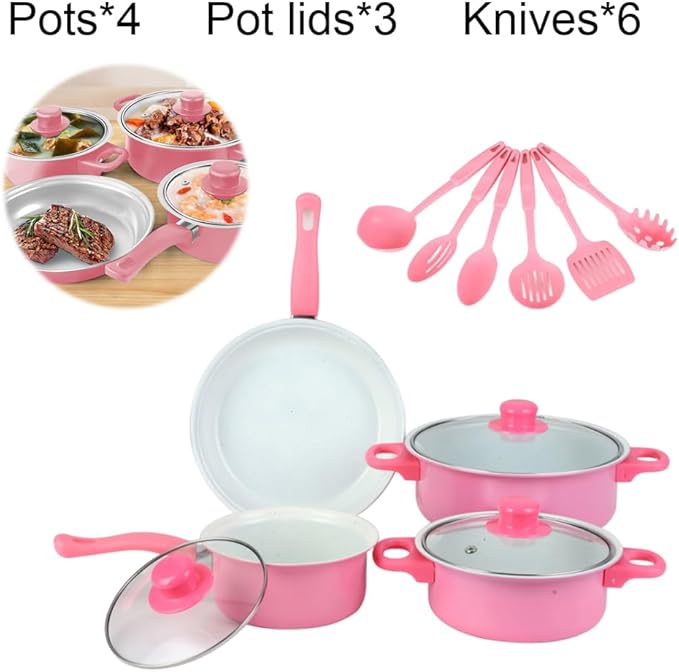 13 Piece Set Cookware Set Non-Stick Portable Lightweight Iron Pots and Pans with Glass Lids and Nylon Utensils for Outdoor Camping Picnic Travel Cookware