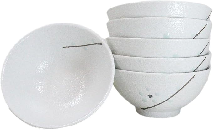 Ebros Gift Modern Yukino Hana Snow Flowers Ceramic Dinnerware Serveware Kitchenware Set Oriental Asian Restaurant Supply (Pack Of 6 Soup Salad Appetizer Dessert Rice Bowls 10oz)