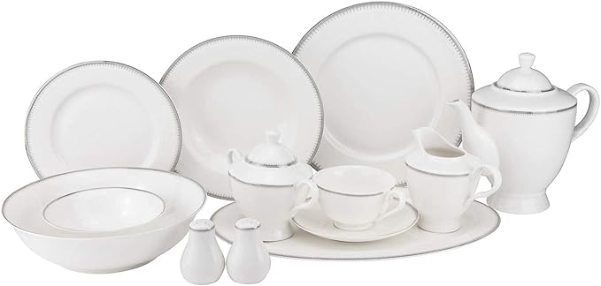 Euro Porcelain 57-pc Banquet Dinnerware Set Luxury Bone China Tableware Service for 8