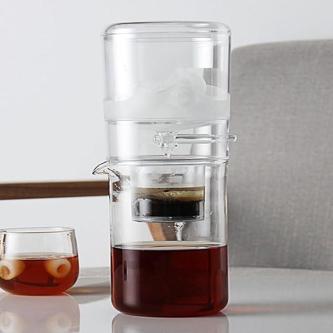 ASSICON Aluminum Espresso High Transparency Iced drip Coffee Maker with Adjustable Flow for Home Office 20.2oz Drip Coffee Makers with Filter Fits Most Stovetop Coffeemaker