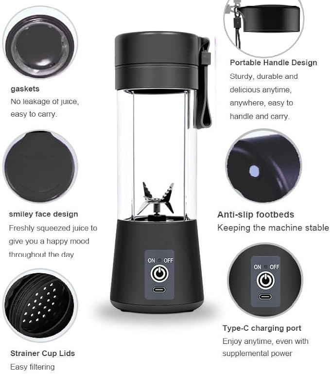 Personal Blender for Shakes and Smoothies with 6 Blades 14OZ Portable Small Blender for Kitchen Home Travel USB Rechargeable &amp Self Clean Licuadora Portatil Mini Juicer with Leakproof Lid