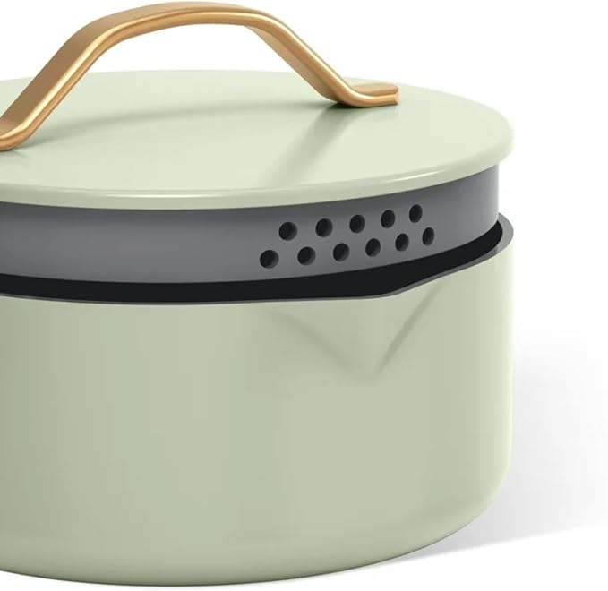 12-Piece Ceramic Nonstick Cookware Set Pots and Pans with Strainer Lids (Sage Green)