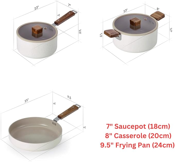 Bien 5-Piece Kitchen Nonstick Cookware Set with Lid Healthy Cooking Ceramic Coating Pan with Wood Handle Pot with Lid Fast Full Induction Compatible Kitchenware Made in Korea