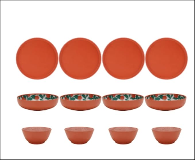 Bamboo Melamine Dinnerware Set 12-Piece – Orange &amp Green