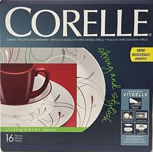 Corelle Splendor Chip and Break Resistant Dinner Set Glass Red/Grey Set of 16