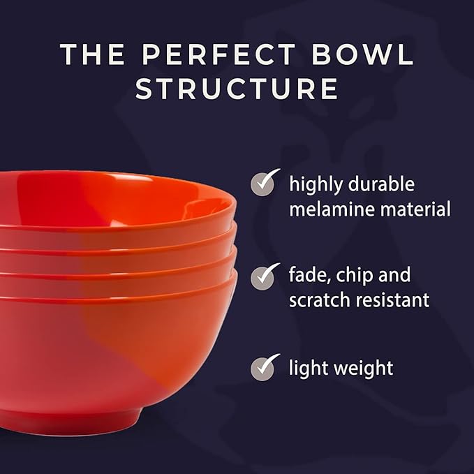 Melamine Serving bowls | Extra Durable Melamine Pasta Salad Bowl | Shatter-Proof and Chip-Resistant | Dishwasher Safe BPA Free | Lightweight Dinnerware Set of 4 | Perfect for Parties Picnics BBQ