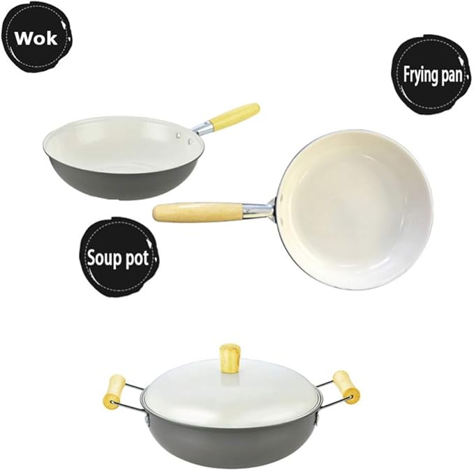3-Piece Cookware SetGourmet Making Pan Setswith Sturdy Handle Fine Iron Ceramic Non-Stick PanSuitable for Gas Induction CookerEasy to Clean Pot Set