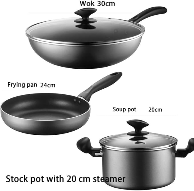 Cookware-Set 3-PieceCooking Pot Set with Glass-LidsAll Types of Cookers Induction Gas Ceramic Electric (1 Cooking Pots 1 Wok 1 Saucepan Without Lid) Saucepan