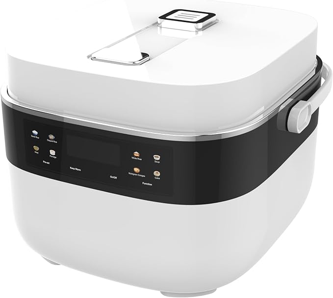 3L Smart Rice Cooker 6-Cup Uncooked Fuzzy Logic Stainless steel spherical inner pot with non-stick ceramic glaze coating Keep Warm White