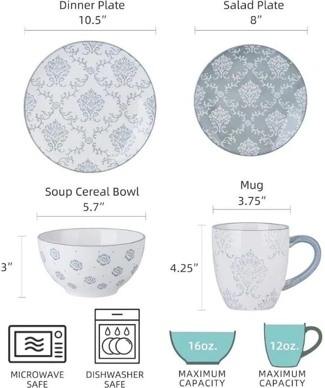 16-pieces Dinnerware Sets Ceramic Dish Set Plates and Bowls for 4 Stackble 1Bowl snd Plate