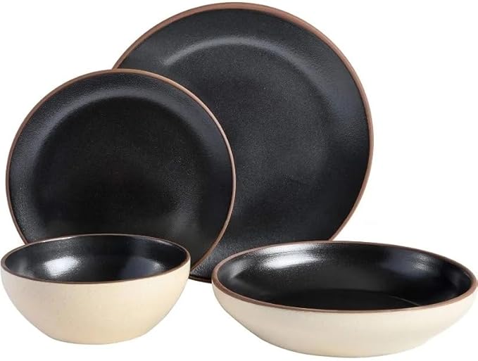Ceramic Round Plates and Bowls 16pcs Dinnerware Set Classic Bowl Service for 4