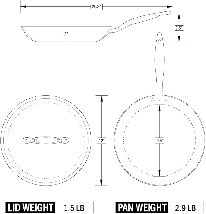 Heritage Steel 12 Inch Fry Pan with Lid | Made In USA | Titanium Series | 316Ti Skillet with Stay Cool Handle | Fully Clad Stainless Steel Pan with 5-Ply Construction | Induction Ready &amp Non Toxic
