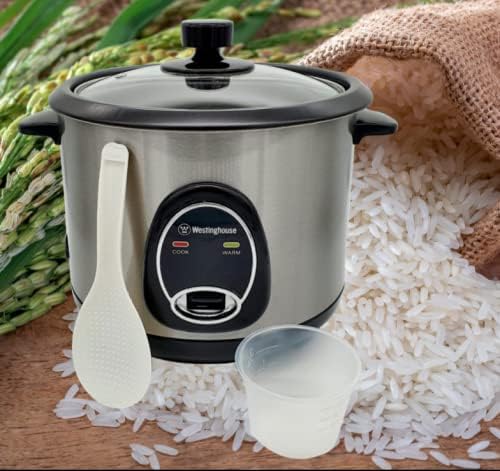 Westinghouse 220 Volt Rice Cooker 10 Cup Non Stick Cooking Pot Measuring Cup Keep Warm Function-Stainless Steel-700W (NOT FOR USE IN USA)