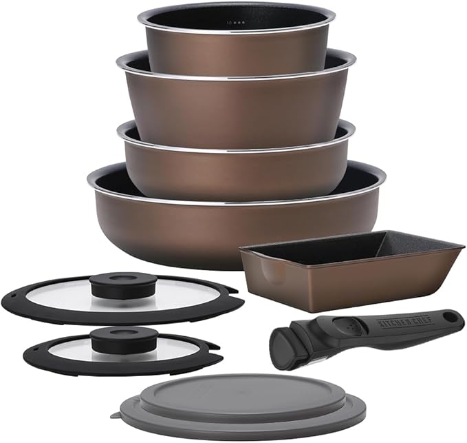 Iris Ohyama PDCG-S10S Frying Pan Pot Set Deep Scale with Measurement Cup Not Required For Gas Fires Diamond Coat Pandy Plus 10 Pieces 10 Piece Set For Gas Fires Chestnut Brown