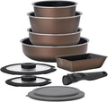 Iris Ohyama PDCG-S10S Frying Pan Pot Set Deep Scale with Measurement Cup Not Required For Gas Fires Diamond Coat Pandy Plus 10 Pieces 10 Piece Set For Gas Fires Chestnut Brown
