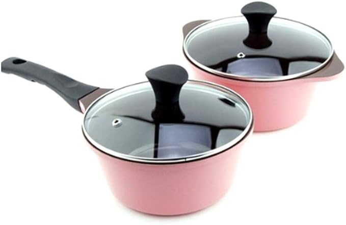 Kitchen Art Ceramic Pot set Nonstick Dishwasher Safe Cookware Set Nonstick Pots and Pans Set Thermo-Spot Heat Indicator 4 Piece pink
