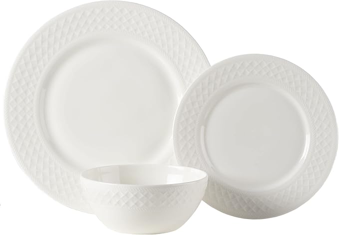 Mikasa Patterson Vegan Bone China Chip Resistant 12 Piece Dinnerware Set Service for 4