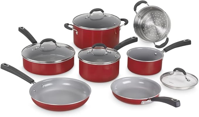 Cuisinart 54C-11R 11-Piece Ceramica XT Nonstick Cookware Set Red/Stainless Steel