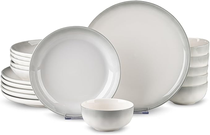 18 Pieces Gourmet Porcelain Dinnerware Sets Premium Plates and Bowls Set High-Fired Ceramic Dishes Set for 6 Chip &amp Scratch Resistant Microwave Dishwasher Safe gradient gray Series.