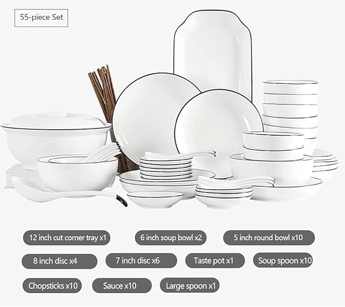 Dinnerware Sets - Luxury Gift Dishes Service Set 29 56 PCS Ceramic Dinnerware Set Bone China Tableware Dishes Plates Ceramic Combination Dinner Service Set Porcelaine Service for 10(56-piece Set)
