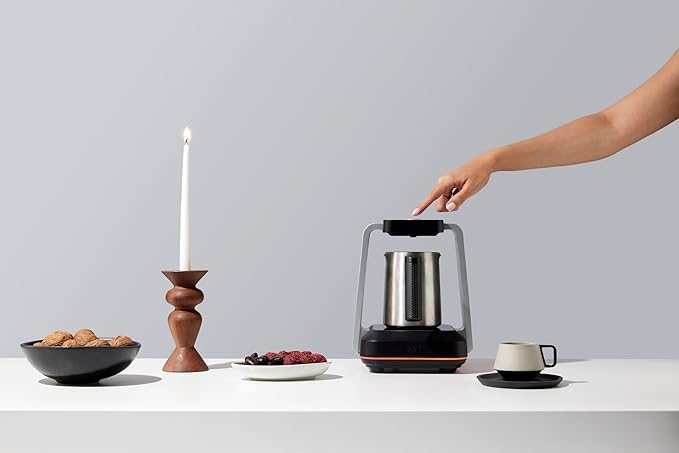 SAKI Turkish Coffee Maker Electric with Open Form Design SandBrew Technology Peak Foam Detection 100% Plastic-Free Stainless Steel Dishwasher Safe 1-5 Cup 120V - Black