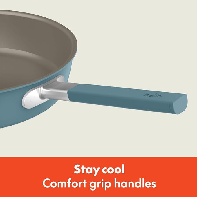 bella 9 Piece Ceramic Nonstick Cookware Set Fits-anywhere™ Kitchenware w EverGood™ Coating Dishwasher &amp Oven Safe All Stovetops Compatible Stackable Design Cool Touch Handles Surf