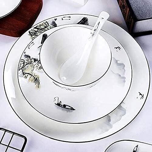 Dinnerware Sets Dish Set Bone China Ceramic Bowls Plates Cups and Saucers Landscape Painting Style Tableware Set New Chinese Style Dinner Set