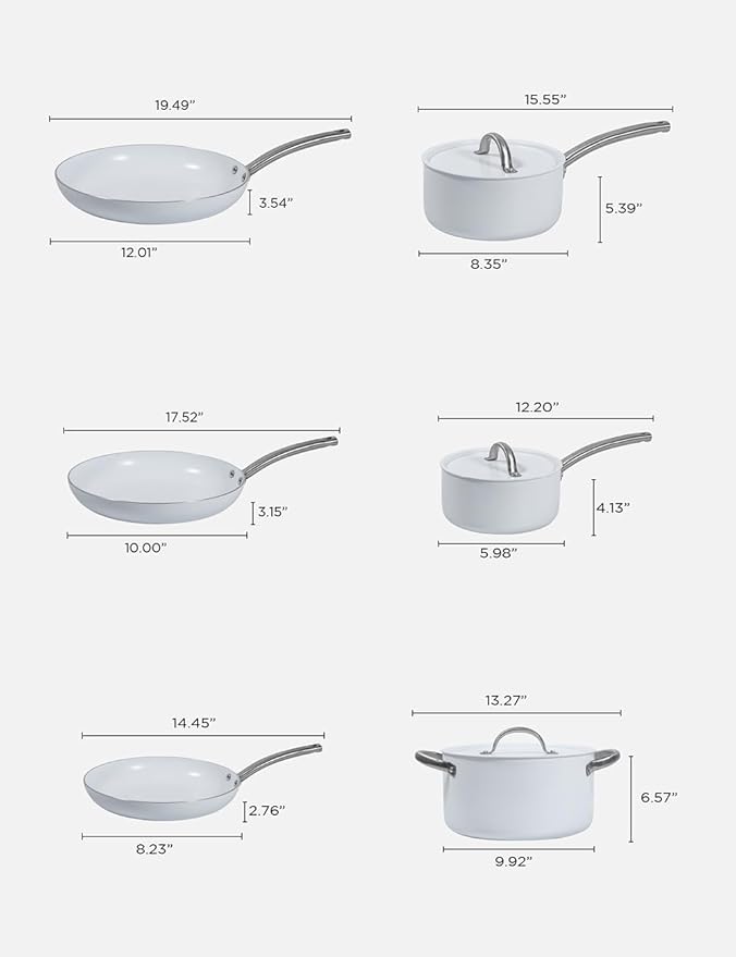 BLACK+DECKER 9-Piece Ceramic White Aluminum Cookware Set Pots and Pans Set with Ceramic Non-Stick Coating