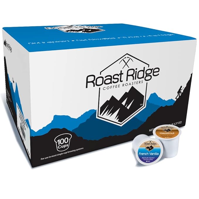 Roast Ridge Single Serve Coffee Pods for Keurig K-Cup Brewers Variety Pack Medium Roast 100 Count (50 each: French Vanilla Hazelnut)