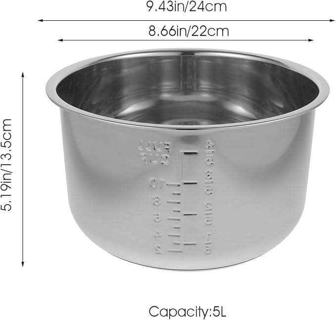 Lurrose Rice Cooker Liner Stainless Rice Cooker Replace Inner Pressure Cooker Liner Cooking Pot Inner for Kitchen 5L