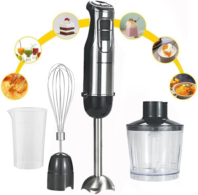 500W Powerful Hand Blender 4-in-1 Immersion Blender with 6-Speed &amp Turbo BPA-Free 600ml Beaker Whisk Food Chopper Stainless Steel Blades Ergonomic Grip
