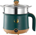 Electric Hot Pot Electric Sauté Pan 600W Food Grade Stainless Steel Cooker with Power Adjustment 1.8L for Rice Shabu Noodles Soup Ramen Steaming Basket (Green)