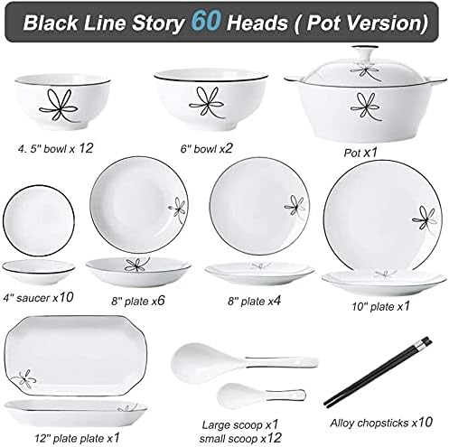 60-Pieces Porcelain White Dinnerware Sets - Dinner Plates And Bowls Sets Ceramic Dishes Set Service For 8/10/12 Creative Series Dinner Plates