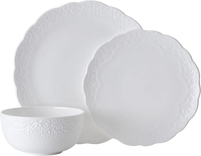 Mikasa Abigail Bone China Lightweight Chip Resistant 12 Piece Dinnerware Set Service for 4 White