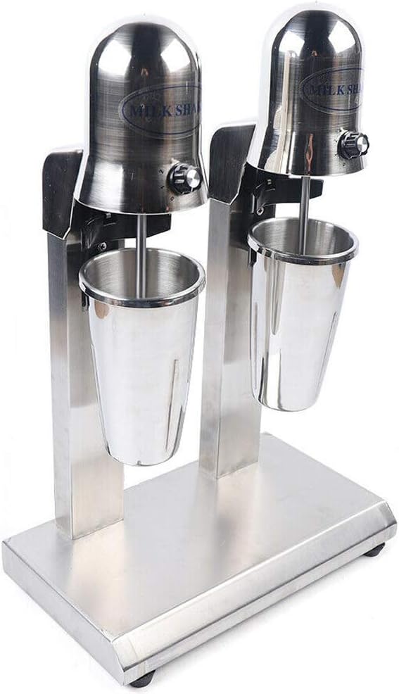 Dual Head Milk-shake Maker 110V 560W Commercial Stainless Steel Double Head Drink Mixer Machine Smoothie Malt Blender Soft Ice Cream Mixer Blender With Measuring Cups 2 Adjustable Speed