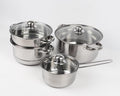 Pots and Pans Set Stainless Steel Cookware Set 7 Piece Induction Ready Kitchen Cooking Set Includes Saucepans Stockpot Steamer &amp Strainer Basket Glass Lids Dishwasher &amp Oven Safe 500F
