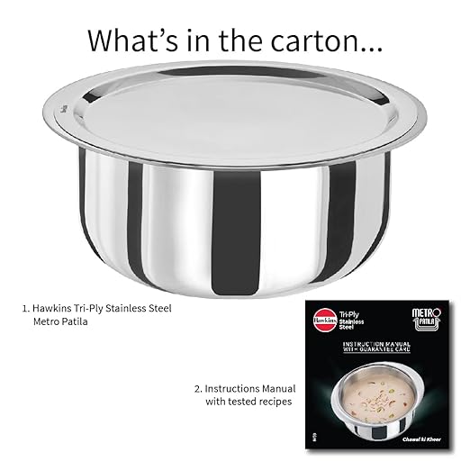 HAWKINS 4 Litre Metro Patila Triply Stainless Steel Tope with Stainless Steel Lid Induction Bhagona Tapeli Silver (SSP40S)