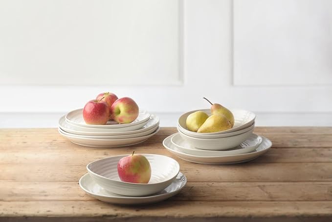Portmeirion Sophie Conran 12 Piece Coupe Dinnerware Set - Dinner Plates Side Plates &amp Bowls Porcelain Kitchen Tableware for Everyday Dining &amp Entertaining - Durable &amp Dishwasher Safe
