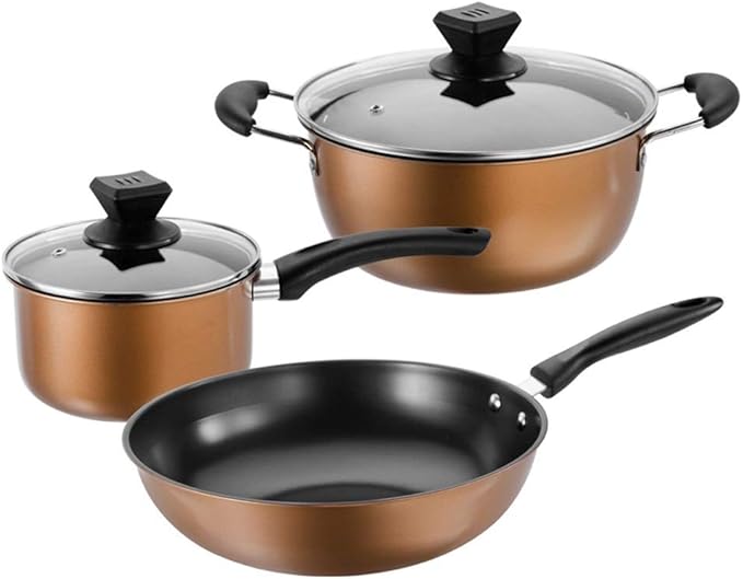 JSEIAJB 3 PCS/Set Thicken Cooking Soup Pot Nonstick Frying/Milk Pan Saucepan Glass Lid Induction Cooker Gas Stove