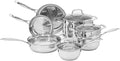 Amazon Basics Stainless Steel Cookware 11-Piece Set Oven Safe Induction-Ready Even Heating Non Toxic Stay-Cool Handles Pots and Pans All Stovetops Glass Lids Silver