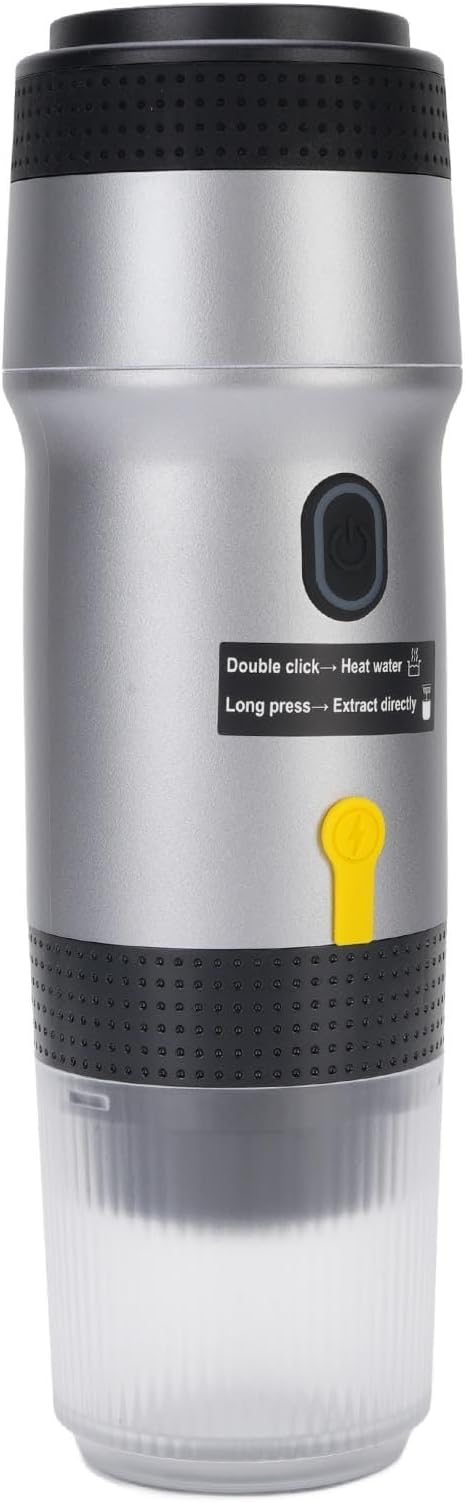 Portable Coffee Maker Automatic Capsule Coffee Machine with 304 Stainless Steel Construction Operating 75W 12V Power System and Compact Design for Outdoor Travel (Silver)
