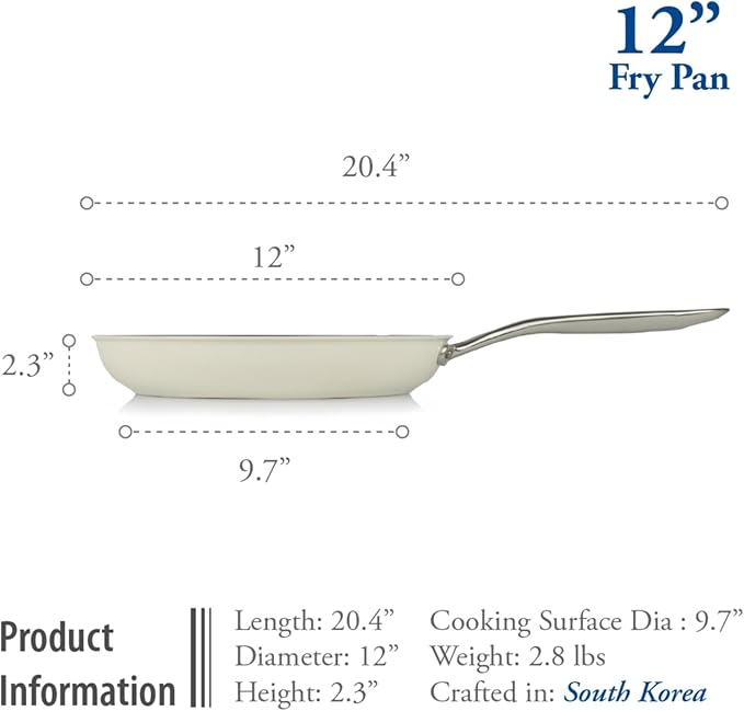 TeChef Collection | 12 Ceramic Nonstick Frying Pan Skillet Nontoxic - Free of PFAS PFOA PTFE Made in Korea (12-in)