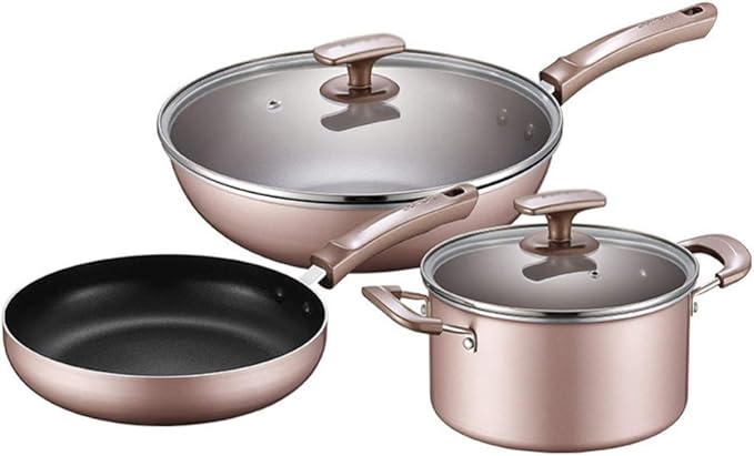 Aluminium Non-Stick Cookware - 3 Piece Saucepan Setwith Tempered Glass Cover Comfortable HandleSuitable for A Variety of Heat Sources Including Induction Cookers Non Stick Pan