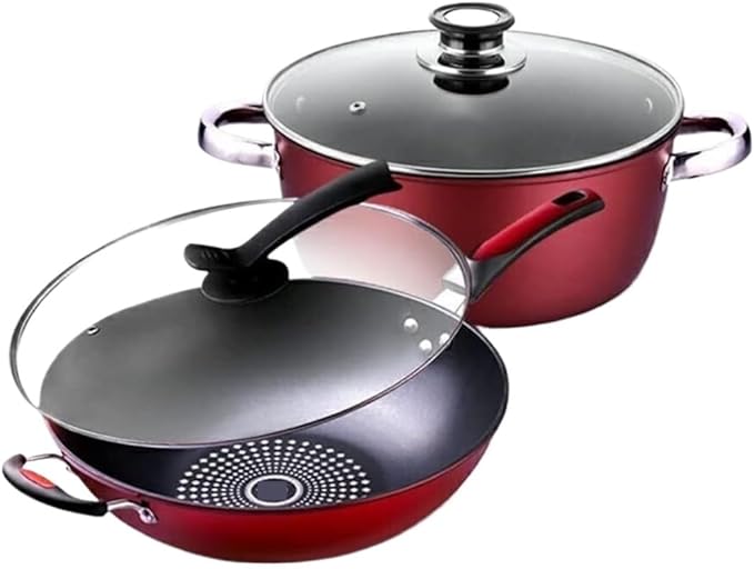 Pots and Pans Set 2 Pcs Cookware Set Soup Pot Set Cooking Pot Pan Non-Stick Pan Set Wok Kitchen Cooking Set