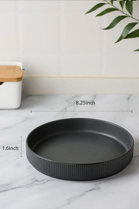 famiware 8.25 Paste Bowl Set (4 Piece) and 10 Dinner Plates for 6 - Matte Dark Charcoal