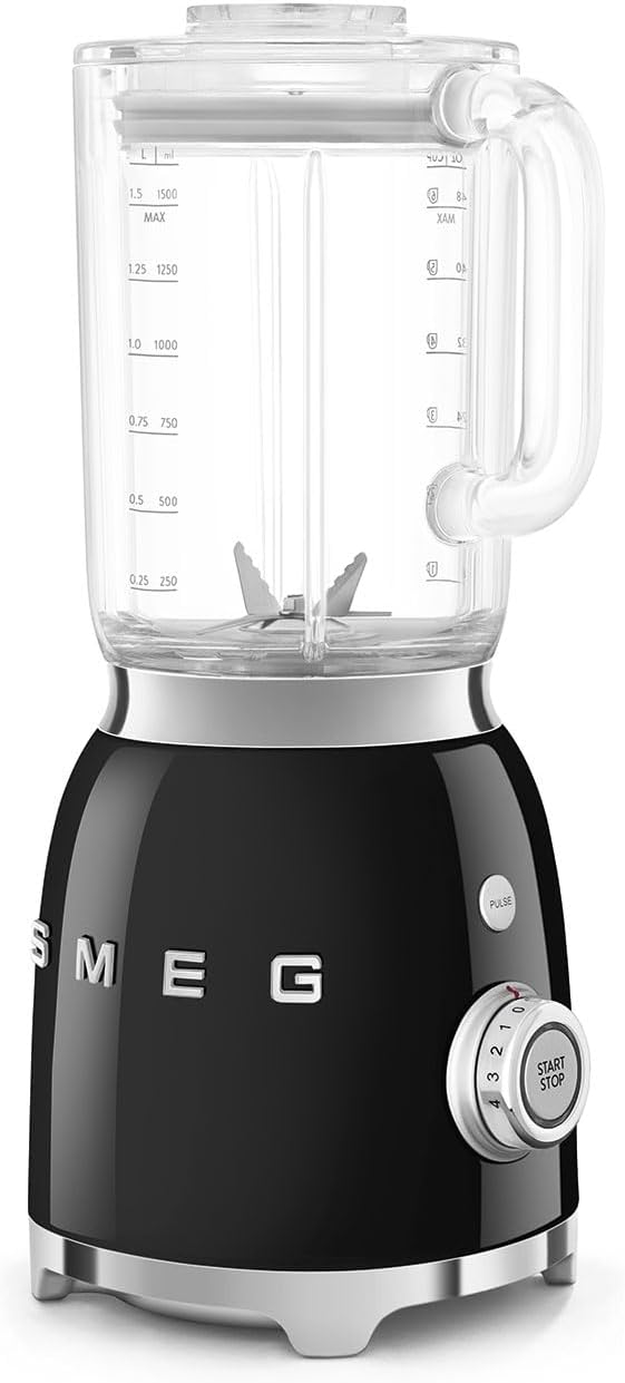 SMEG BLF03 Retro Style Blender – 600W Countertop Blender with 48 oz BPA-Free Jug 3 Speeds + Pulse Ice Crush &amp Smoothie Functions – 50s-Inspired Design-Black