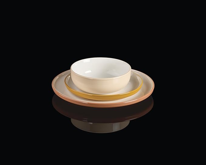 Oneida Dinnerware Set 24/7 Colors Sunbaked 12-Piece Set Service For 4 Dishwasher Safe Microwave Safe Porcelain Plates And Bowls sets Autumn &amp Fall Dishes Home And Kitchen (Sunbaked 12 Pie