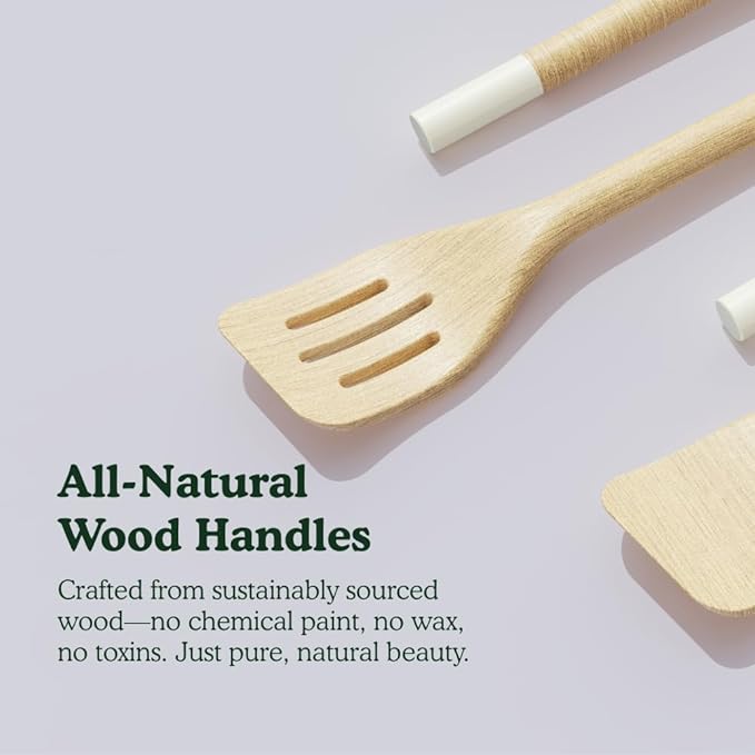By the Table Cookware &amp Spatula Sets Ceramic Titanium Non-Toxic Nonstick Cookware Set 8-Piece &amp 4-Piece Wood Spatula Set