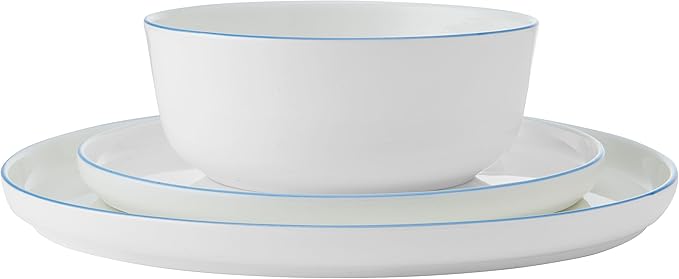 Mikasa Samantha 12 Piece Bone China Dinnerware Set Service for 4 Flat Plates and Bowl with Blue Rim Chip-Resistant Lightweight Elegant and Durable White