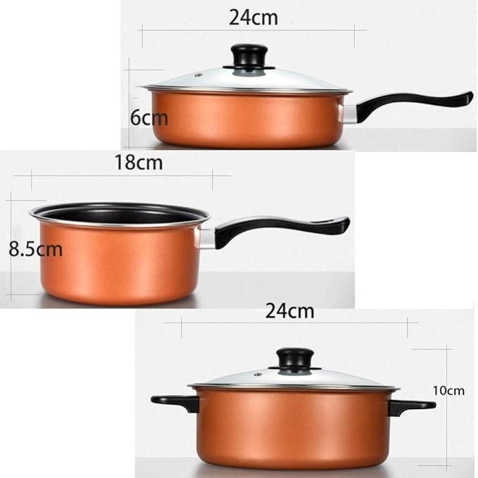 Nonstick Cookware Set Induction3 Piece Cooking Pots and Pans with Lids Home Kitchenware with Saucepan Frying Pan Stockpot Oven SafeEasy to Clean Large Pan
